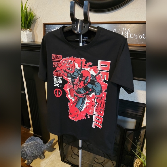 Marvel Black Tee with Red and White Deadpool Design - Picture 2 of 6
